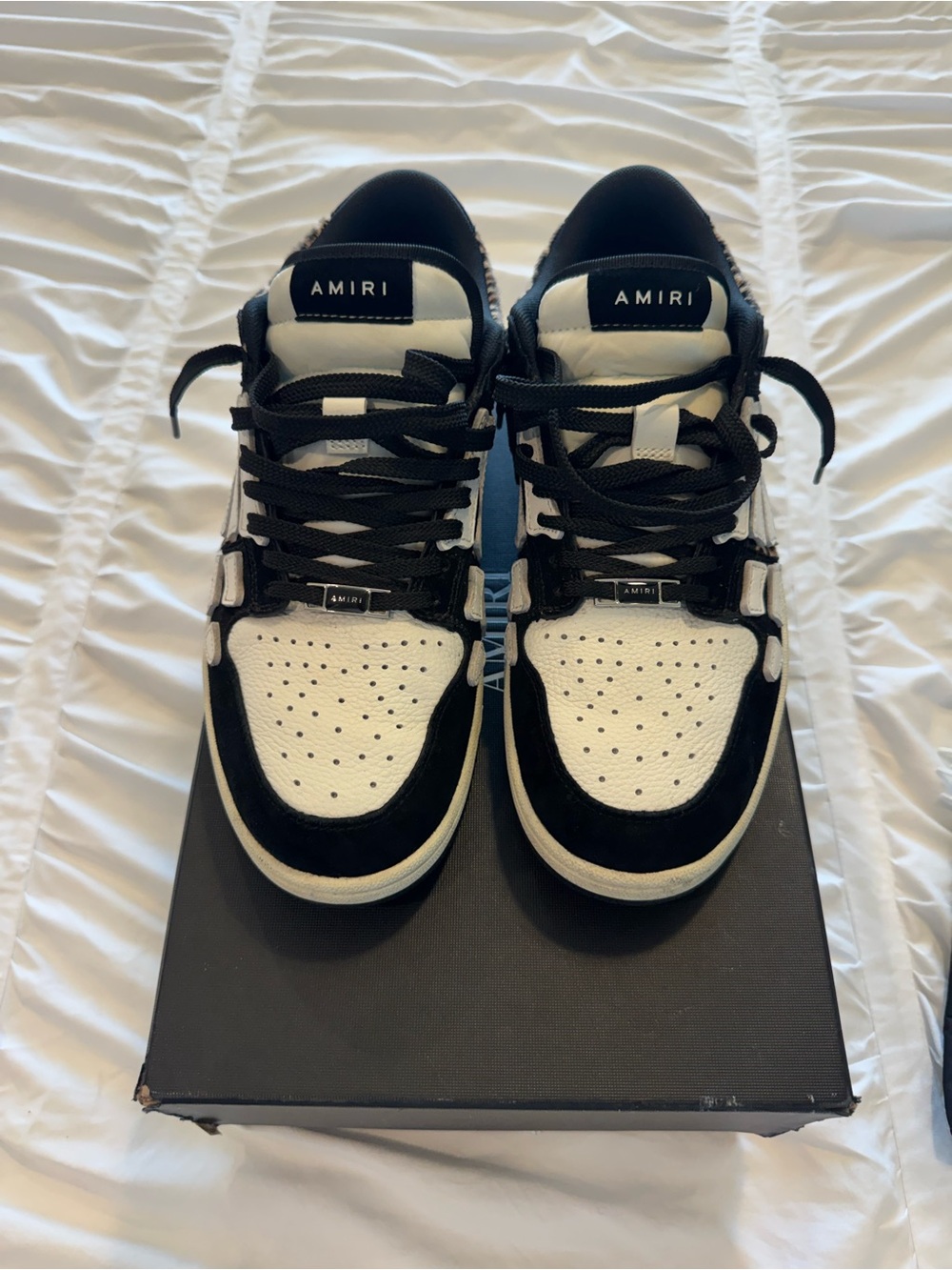 AMIRI Black and White Low-Top Sneakers with Suede Accents